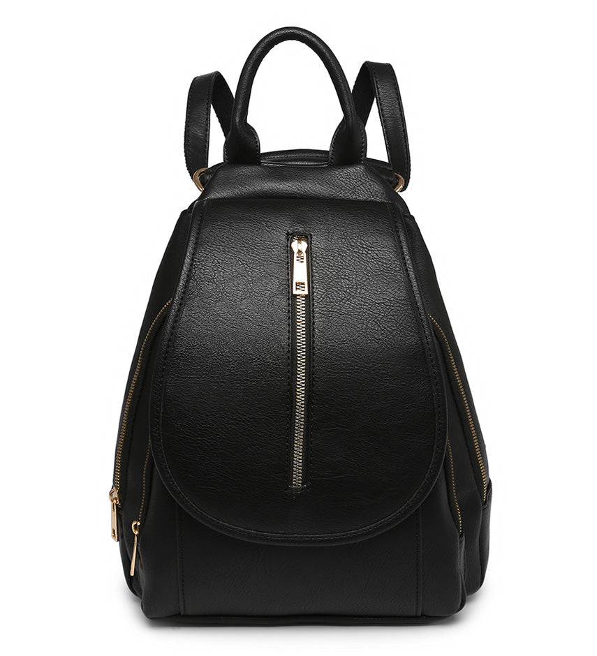 Black High Quality Faux Leather Trendy Backpack A36773