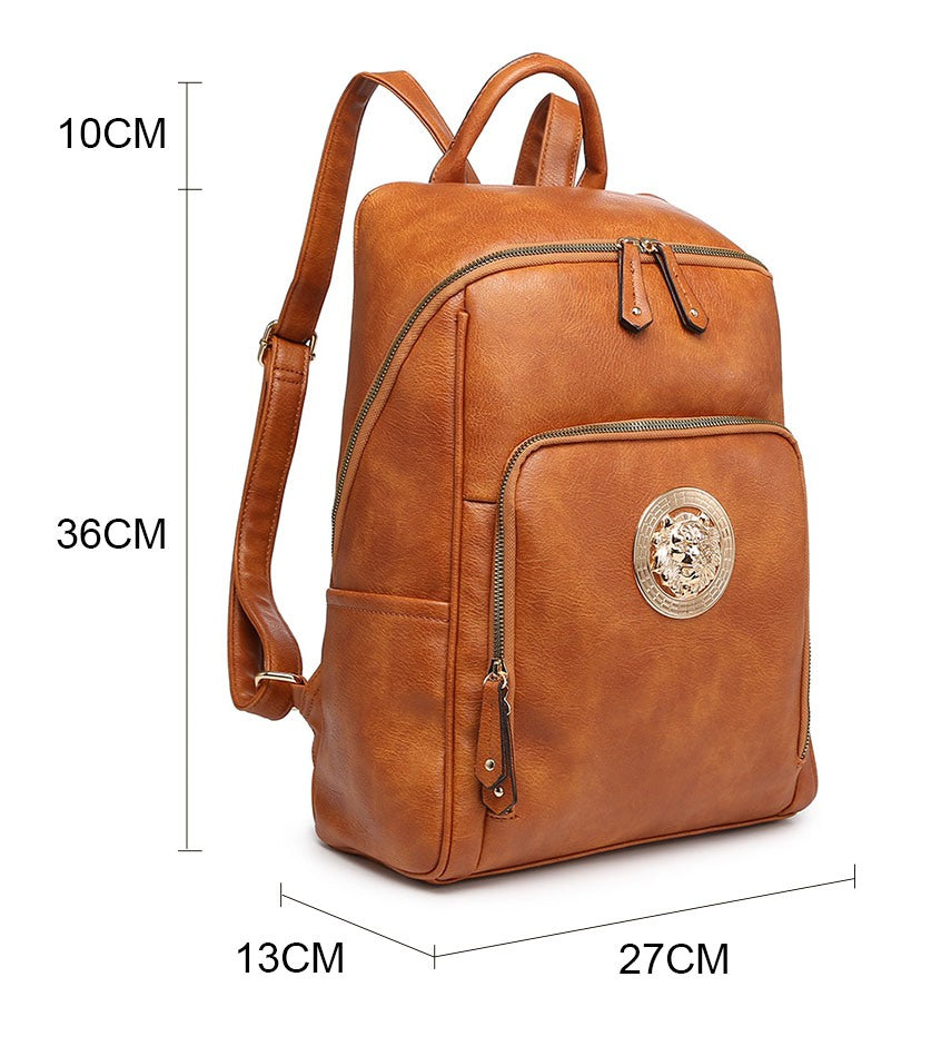 Moda Patented Unique Lion Face Trade Mark Register PU Backpack A36836