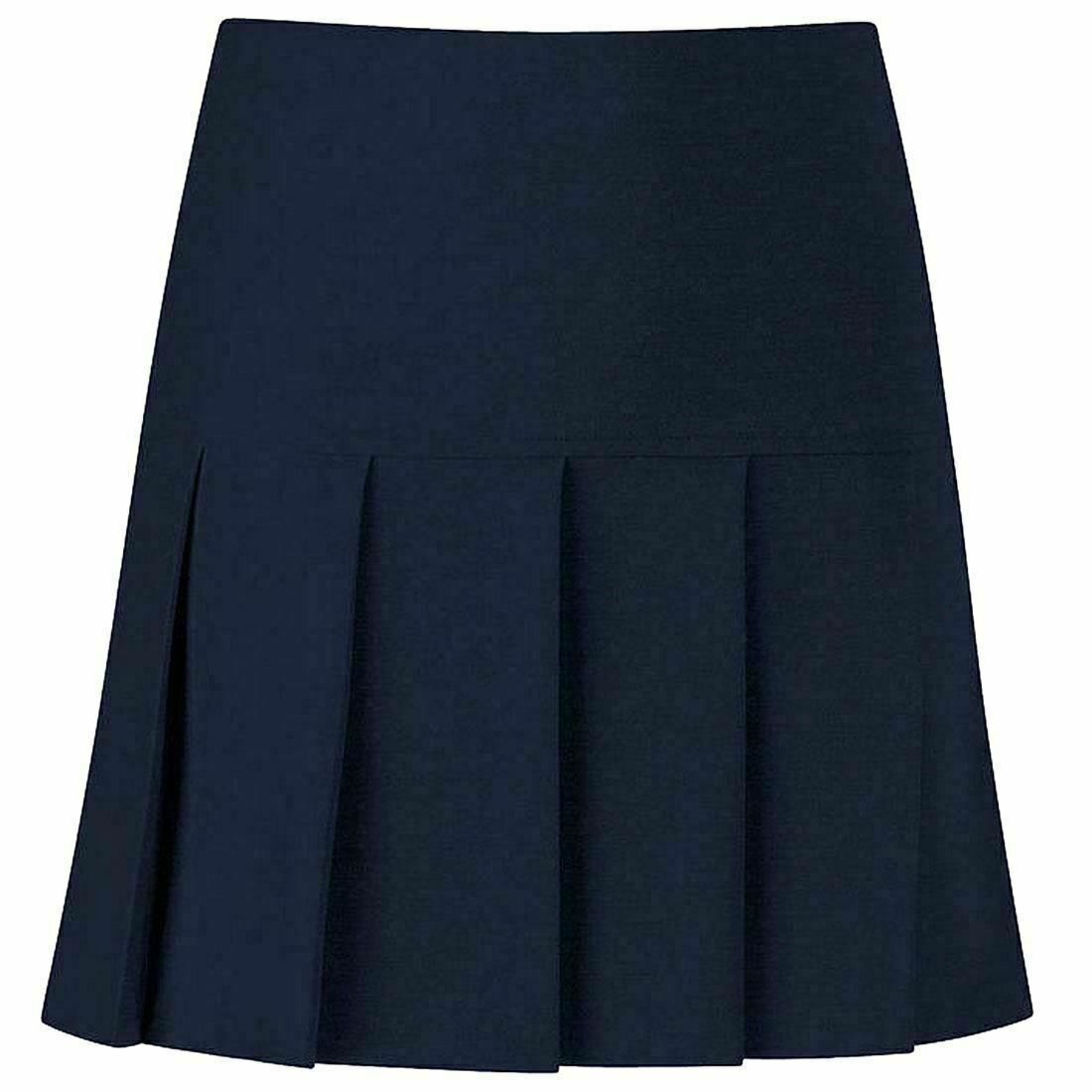 Ladies Uniform Half Drop Pleated Skirt Elasticated All Round Plain Zip Skirt
