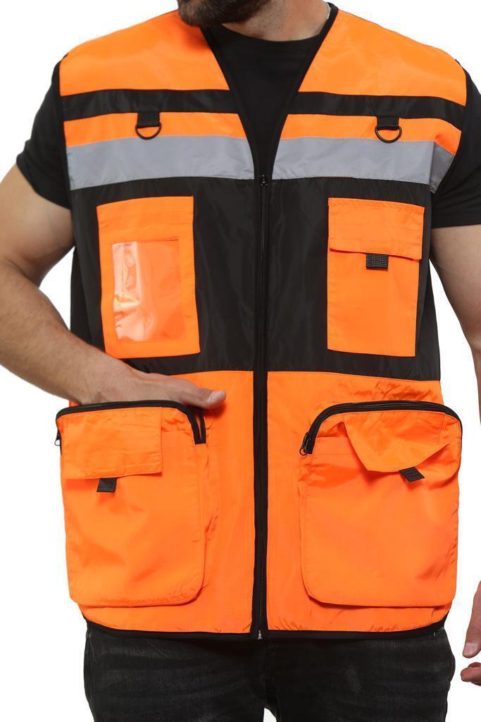 Men's Hi Vis Vest Safety Waistcoat Zip up Men's Multi Pockets Work Jackets